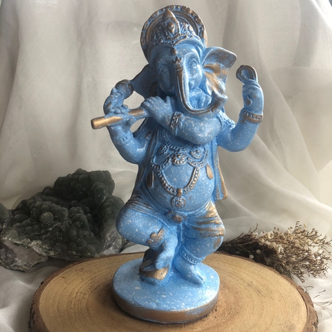 * Ganesha de Pé Gesso Azul 20cm - Misan Artesanato