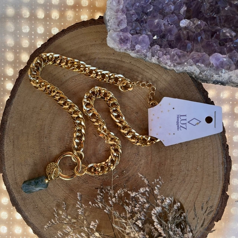 * Colar Dourado com Ágata Musgo (Colar Pachamama) - Luz Mengatto