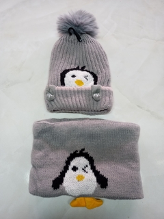 Combo Gorro + cuellito polar infantil tejido con piel (Pingüino) - comprar online