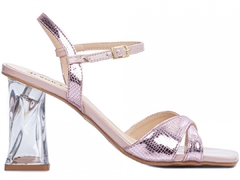 Sandália Feminina Verniz Rosa e Croco Metalizado Rosa; TCL-1.601B - loja online