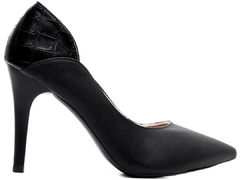 Sapato Scarpin Napa Preto e Croco Preto; TCL-1625-70A - Menina Refinada