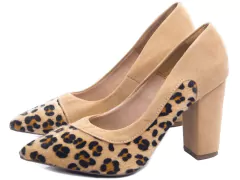 sapato scarpin onça e camurça bege; TCL-2025-10A - comprar online