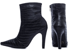Bota bico fino napa croco preto TCL-65020A - Menina Refinada