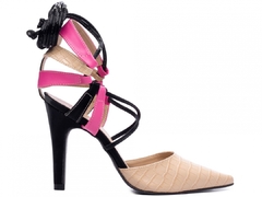 Scarpin Verniz Preto / Napa Pink / Croco Bege; TCL-67031A - Menina Refinada