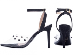 Sapato Scarpin Glitter Preto e Vinil Transparente; TCL-SC029B