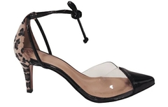 Scarpin vinil com onça e verniz preto salto 7cm - comprar online