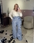 CALÇA PANTALONA LISTRADO COM LUREX