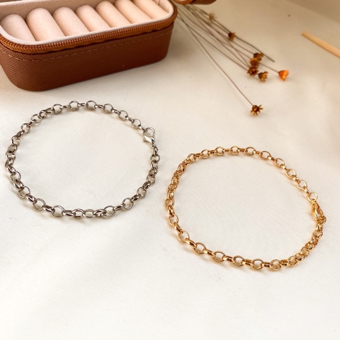 ref 233 pulseira elo português 4mm - verniz italiano ouro e ródio - comprar online