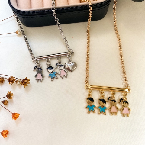 ref 166 Colar filhos pingente - verniz italiano ouro ou ródio