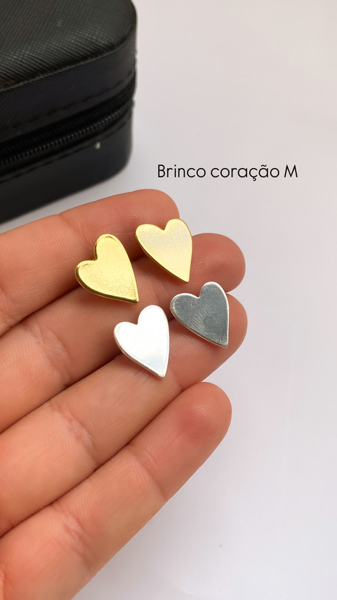 ref 78 Brinco coração M - semijoia ouro 18k e prata 925 - comprar online
