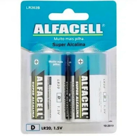 Pilhas D Grande Alcalina com 2 Unidades - Alfacell - LR20/2B