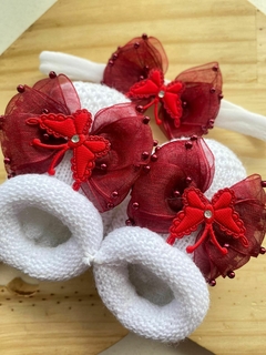 Kit Sapatinho Tricot e Faixinha Luxo Borboletas - Saída de maternidade Sofia Valentina Baby