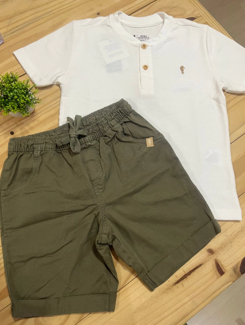 CONJ BATA ALGODÃO CANELADA E BERMUDA EM SARJA/CREME - comprar online