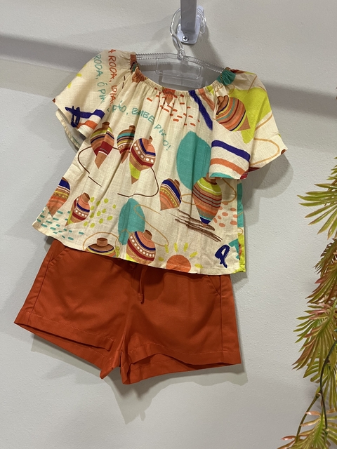CONJ BLUSA ELASTICO PIÃO/ SHORT TELHA - comprar online