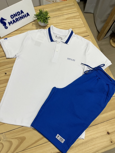 CONJUNTO POLO SUEDINE E BERMUDA EM SARJA PONTILHADA/BRANCO - comprar online
