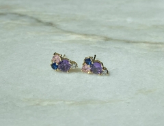 Aretes con zirconia de colores plata