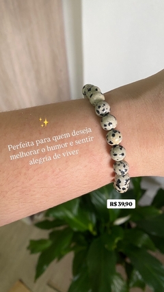 Pulseira Jaspe Dálmata 8mm - Alegria, Leveza, Bom Humor e Afasta o Medo - Amozen