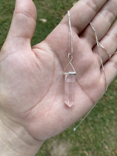 Pingente Quartzo Rosa Biterminado Prata 925 - Amor Próprio, Incondicional e Paz Interior - comprar online
