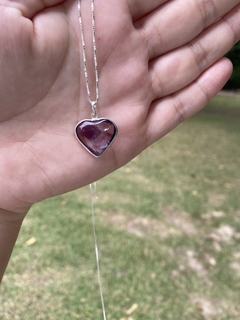 Pingente Coração de Ametista Prata 925 - Sabedoria, Espiritualidade, Proteção e Calmante