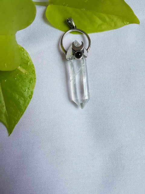 Pingente Biterminado de Cristal c/ Ágata Preta - Prata 925