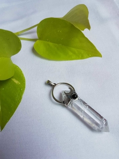 Pingente Biterminado de Cristal c/ Ágata Preta - Prata 925 - comprar online