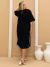 Vestido de tecido liso com faixa lateral dupla - Adeluci