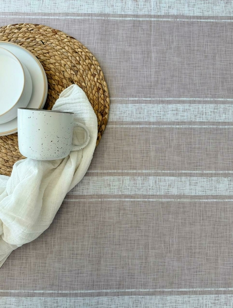 Mantel antimanchas rayado crudo y beige