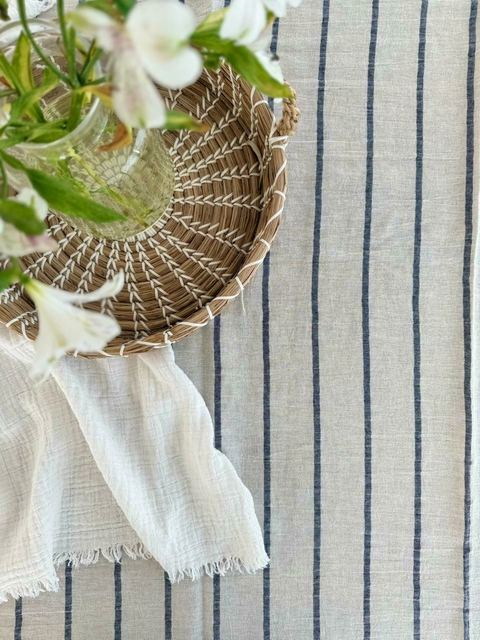 Mantel tusor rayas gris azulado