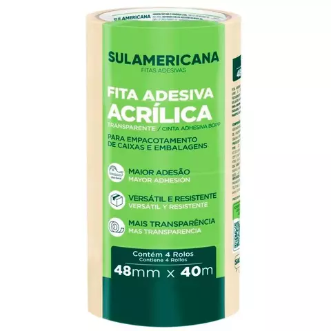 FITA ADESIVA SULAMERICANA 48MMX40M TRANSPARENTE