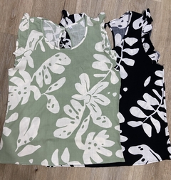 Musculosa lino estampa hojas