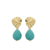 Brinco Folha Dourada com Pedra Turquesa – Banhado a Ouro 18k