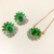 CONJUNTO FLOR CRISTAL AZUL E VERDE BANHADO NO OURO 18K