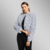Chaqueta femenina de piel de conejo y cuero de cordero a cuadros "Deepgrid" en color azul brisa de Fabiane Frank. Hecha a mano en Gramado – Brasil. Otoño/Invierno 2025.