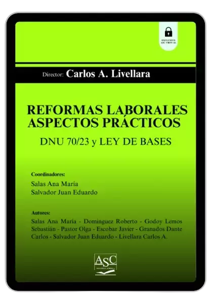 E-BOOK - Reformas Laborales - Aspectos Prácticos según DNU 70/23 y Ley de Bases. Autor: Carlos A. Live. Pág: 143. 2024. Edi. ASC Libros Jurídicos - comprar online