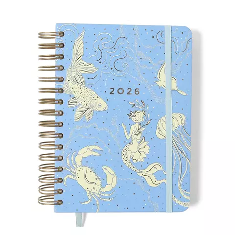 Agenda Planner Wire-o 2026 Origens Diária A5 Áqua Azul