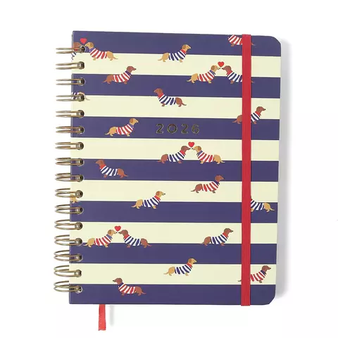 Agenda Planner Wire-o 2026 Praia Semanal Notas c/ Divisórias A5 Cachorros