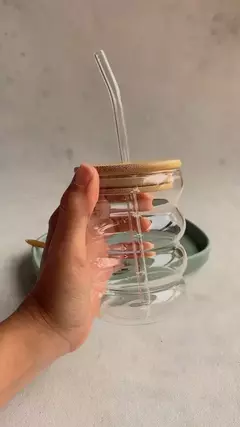 Vasos de vidrio tapa de bambú con sorbete - comprar online