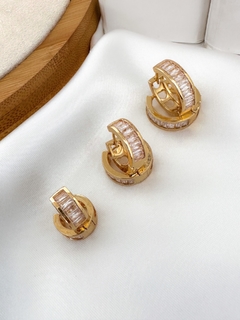 Trio de argolas folheada a ouro 18k e prata com navetes de zirconia - Febijus