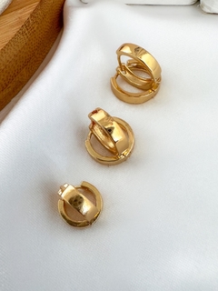 TRIO DE ARGOLAS FOLHEADO A OURO 18K E PRATA 925 LISA COM FECHO
