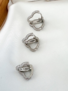 TRIO DE BRINCO FOLHEADO A OURO 18K E PRATA CORACAO COM MICROZIRCONIA