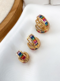 Trio de argolas folheada a ouro 18k e prata com navetes de zirconia - comprar online
