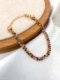 Pulseira dois fios em zircônia colorida folheada a ouro 18k