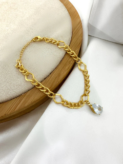 Pulseira elos trabalhado com gota de luz folheada a ouro 18k e prata 925. - comprar online