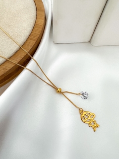 Colar gravatinha folheado a ouro 18k menino/menina com ponto de luz de zircônia