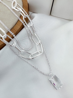 trio de joinhas folheado a ouro 18k e prata 925 elos, cordão baiano, zircônias com pingente pedraria - comprar online