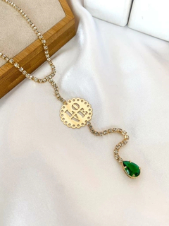 Colar lariat de zircônias com medalha love e gota cristal. - comprar online