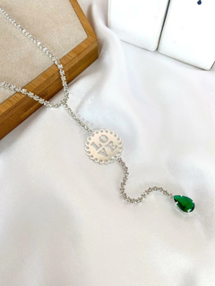 Colar lariat de zircônias com medalha love e gota cristal. - Febijus