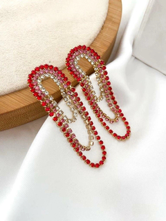 Brinco de festa com zircônias coloridas folheado a ouro 18k e prata.
