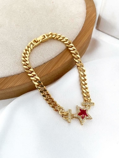 Pulseira banhada em 2 milésimos de ouro mais verniz fecho tranqueta pingente estrela