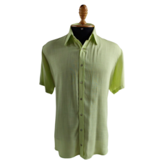 Camisa Social de Viscose com Trama de Linho Verde Menta - comprar online